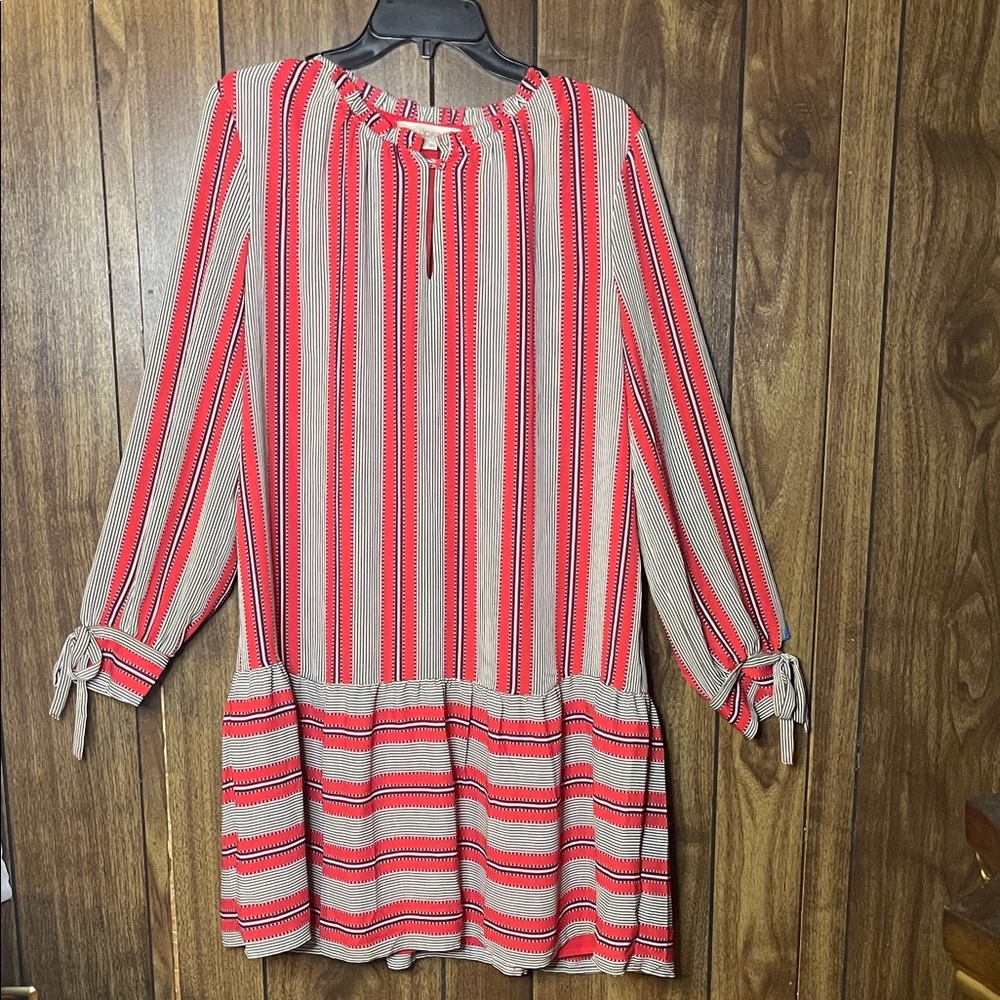LOFT Women's Long Sleeve Dress in Red and White Stripes